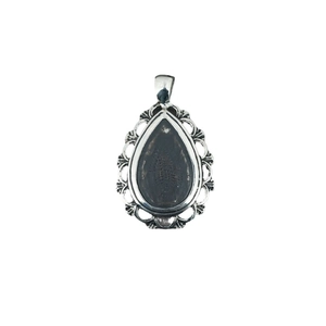 Collier vintage en acier inoxydable avec pendentif goutte, dentelle et pierre noire