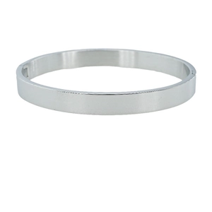 Bracelet jonc minimaliste en acier inoxydable argenté avec une finition polie et fermoir