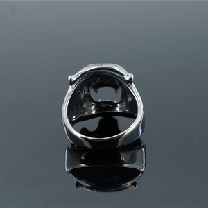 Gothic style tiger head stainless steel ring for men with vintage silver relief engraving