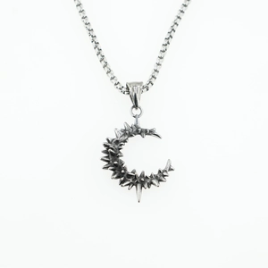 Gothic Punk Spiky Thorn Moon Pendant Necklace Stainless Steel Vintage Silver Crescent Moon Jewelry For Men Women