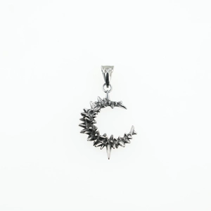 Punk style titanium steel crescent moon pendant with spikes and vintage silver finish