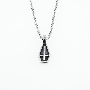 Collier Pendentif Cercueil en Acier Inoxydable pour Hommes Femmes Gothique Croix Inversée Punk Rétro Bijoux Collier Chaîne Box