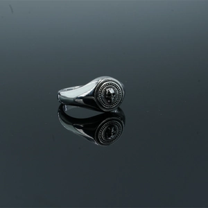 Retro punk titanium steel skull signet ring for men with vintage gothic engraved details