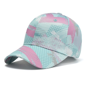 Stylish camouflage baseball cap with pink and blue geometric graffiti print for women