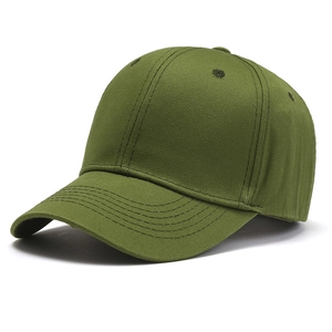 Detail view of army green cotton canvas baseball cap with reinforced stitching