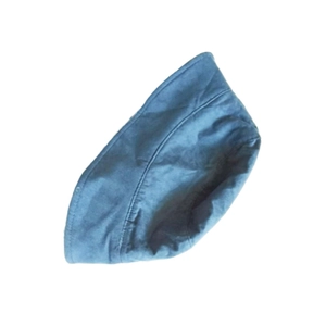 Detailed view of a soft blue plush bucket hat made of premium faux fur fabric