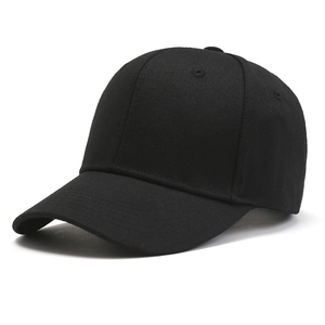 Classic black cotton twill baseball cap with six-panel structure and curved brim design