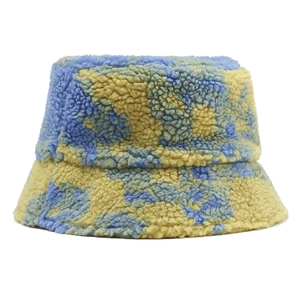 Korean Style Plush Tie-Dye Bucket Hat Warm Winter Faux Lamb Wool Basin Hat Casual Outdoor Travel For Women