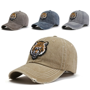 Vintage Washed Distressed Cotton Baseball Cap Tiger Head Embroidery Patch For Men Women Outdoor Streetwear Sunshade Hat