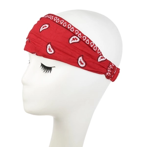 Elastic paisley sport headband for women in red and black vintage print style