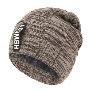 Brown thick knitted beanie for women with warm fleece lining and stylish HSWBOY label