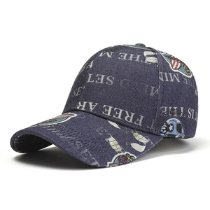 American Vintage Washed Cotton Baseball Cap For Men Women Retro Printed Denim Sun Hat Distressed Adjustable Outdoor Sport Cap