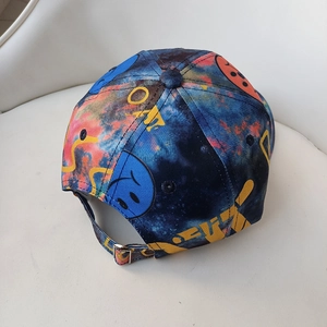 Outdoor tie-dye baseball cap featuring galaxy graffiti print and silver metal buckle closure