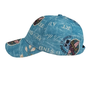 Unisex washed denim baseball hat featuring vintage lettering and nautical patch