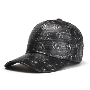 Punk PU Leather Skull Embossed Baseball Cap Hip Hop Metallic Texture Snapback Hat For Men Women Fashion Sun Protection Cap