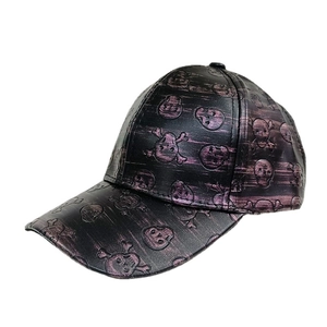 Faux leather hip hop baseball cap with purple gradient skull embossed pattern