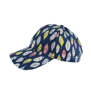 Navy blue baseball cap with colorful feather print for outdoor fashion and sun protection