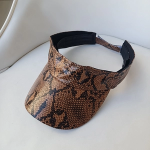 Stylish faux leather sun visor hat with brown snakeskin pattern for summer sun protection