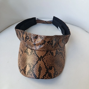 Women's faux snake skin sun visor hat with wide brim and adjustable strap for sun protection