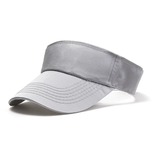 Detail view of a grey sun visor hat with decorative stitching on wide brim for outdoor sun protection