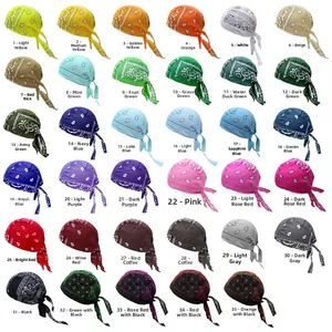 Detailed grid showing 35 colors of Paisley print bandana hats for outdoor cycling