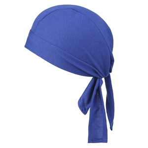 Blue knit cycling bandana hat with adjustable straps and breathable fabric for outdoor sports