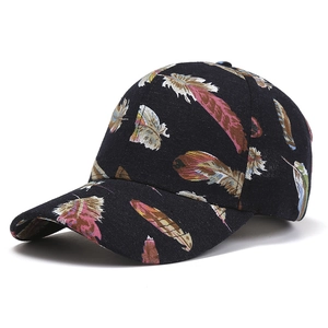 Colorful Feather Printed Baseball Cap Polyester Adjustable Outdoor Sun Protection Hat Casual Hip Hop Style For Men Women
