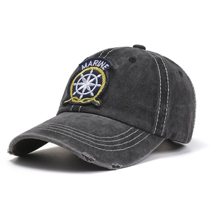 Vintage Washed Cotton Marine Embroidery Baseball Cap Distressed Retro Duckbill Hat For Men Women Outdoor Casual Sunshade Top