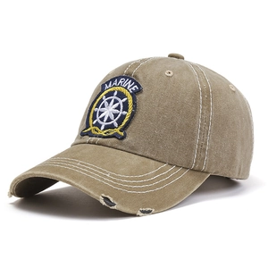 Vintage washed cotton Marine baseball cap with anchor embroidery and distressed details