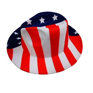 Chapeau Fedora plat en feutre de laine avec motif drapeau américain étoiles et rayures vintage