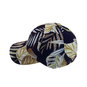 Tropical leaf print baseball cap for women with navy blue sun visor for outdoor sports