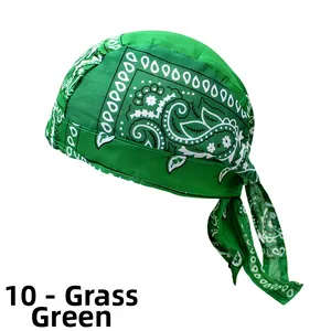 Detail view of grass green paisley cotton pirate hat with adjustable back straps