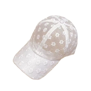 Cappellino da baseball bianco in pizzo floreale con rete traspirante e visiera curva