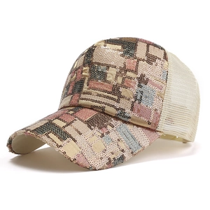Casquette de baseball pailletée pour femme avec motifs géométriques et filet respirant