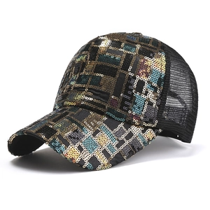 Casquette de baseball noire pour femme avec paillettes colorées et filet respirant