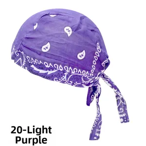 Detail of light purple paisley bandana with traditional white cashew flower pattern