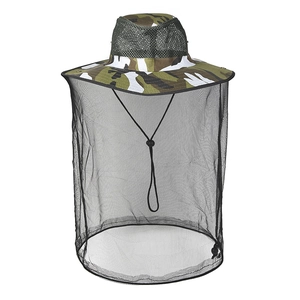 Breathable camouflage bee protection hat with fine mesh netting and windproof chin strap