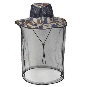 Camo mosquito hat with breathable mesh and protective face netting for outdoor fishing