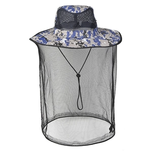 Blue camouflage outdoor mesh head net hat for fishing, beekeeping and hiking