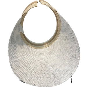 Summer open top straw sun hat for women with wide brim in elegant cream white color