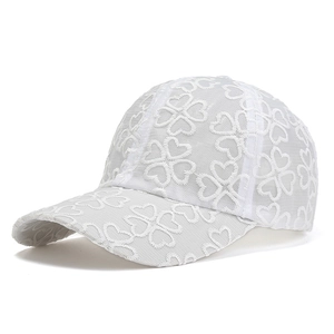 Unisex Summer Breathable Mesh Baseball Cap Cotton Lace Embroidery Heart Clover Pattern Sun Protection Adjustable Snapback Hat