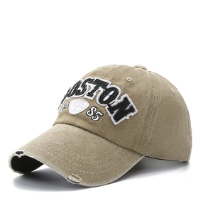 Vintage washed canvas baseball cap with Boston 1985 embroidery and distressed brim