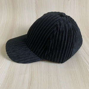 Classic black corduroy baseball cap for men and women featuring vertical stripe texture