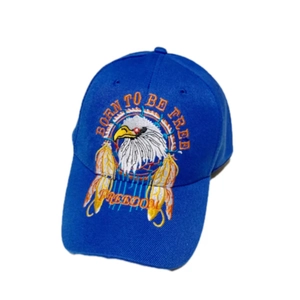 Blue eagle embroidery baseball cap with Born to Be Free text and feather design