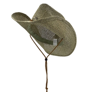 Atmungsaktiver Herren-Strohhut aus Papier mit verstellbarem Kinnband für Outdoor und Angeln