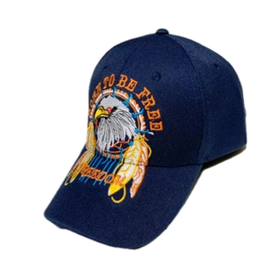 Navy blue baseball cap with eagle embroidery and Born to Be Free text on front