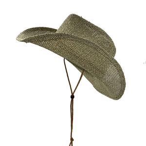 Olivgrüner Stroh-Cowboyhut für Herren mit verstellbarem Kinnriemen für den Sonnenschutz im Freien