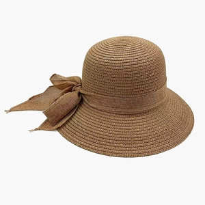 Straw sun hat for women with large bow, natural woven beach hat for summer uv protection