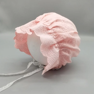 Baby Girls Lace Bonnet Princess Palace Style Cotton Sun Hat With Ribbon Ties Floral Embroidery Breathable Summer Sun Hat