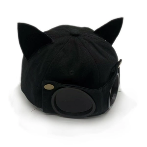 Vue de dessus d'une casquette noire avec oreilles de chat et lunettes de pilote de style